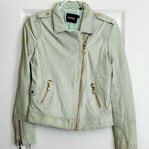 Women's DOMA Mint Green Leather Moto Jacket - Size S